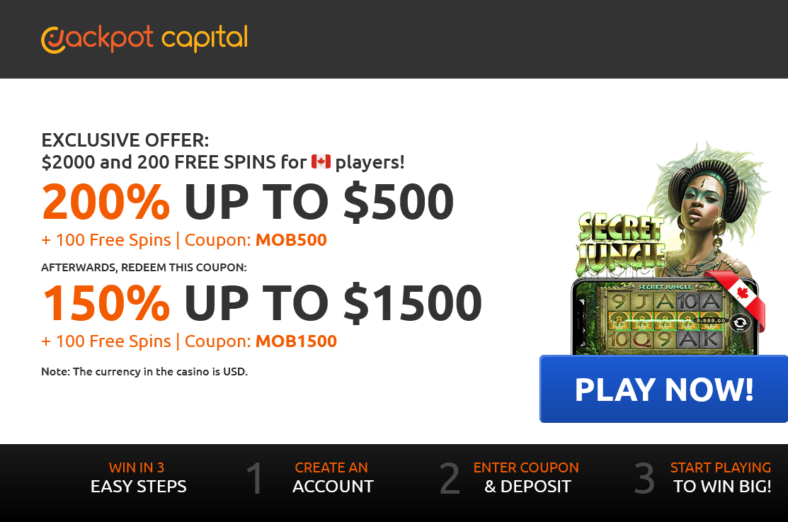 Jackpot Capital Casino - $2000 and 200 FREE SPINS for Canadin Players players!