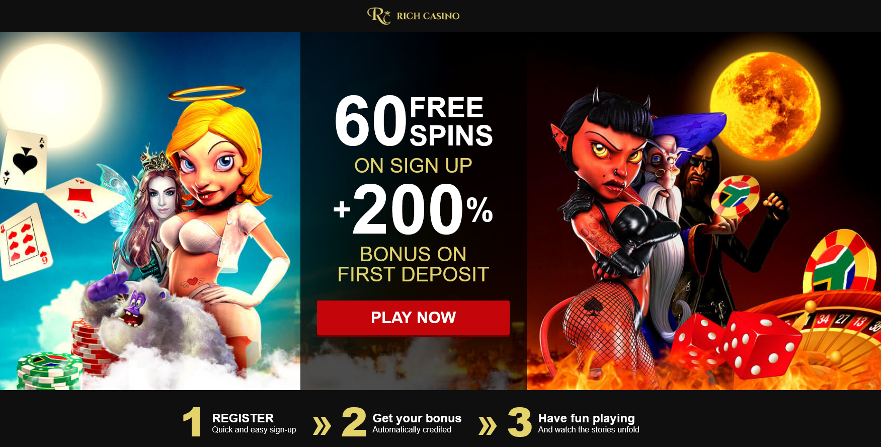 60 FREE SPINS ON SIGN UP + 200 % BONUS ON FIRST DEPOSIT