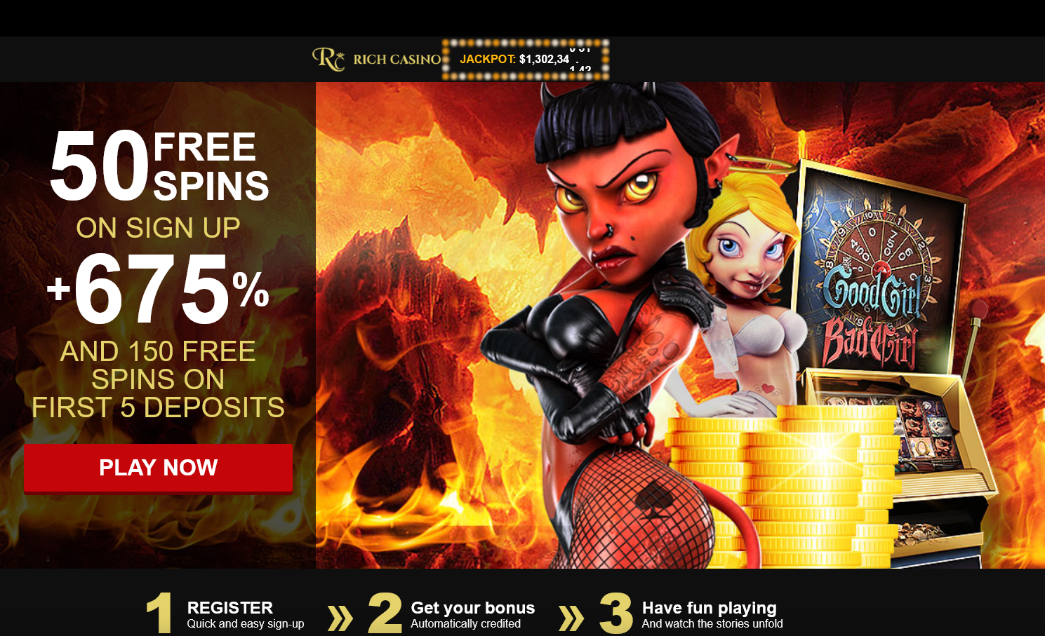 50 FREE SPINS ON SIGN UP + 675 % AND 150 FREE SPINS ON FIRST 5 DEPOSITS