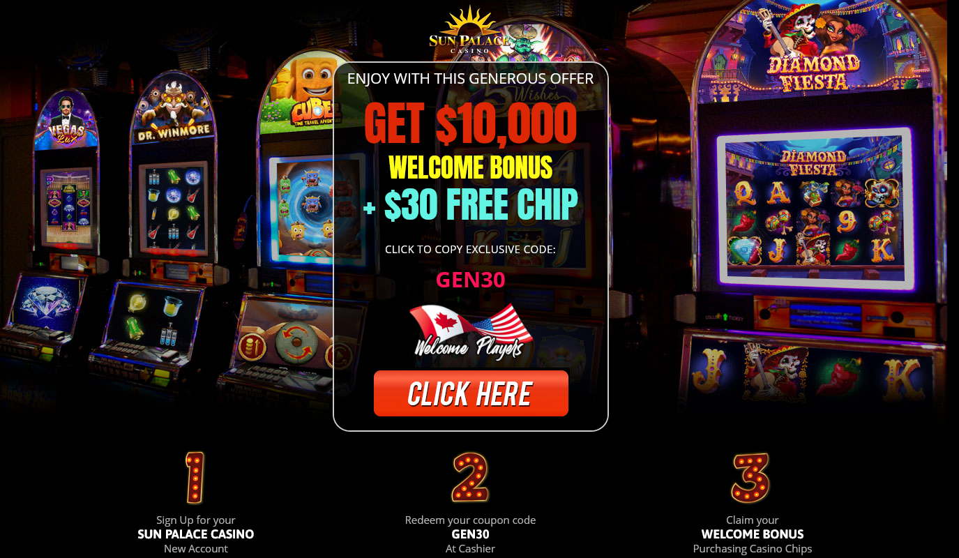 GET $10,000 WELCOME BONUS + $30 FREE CHIP