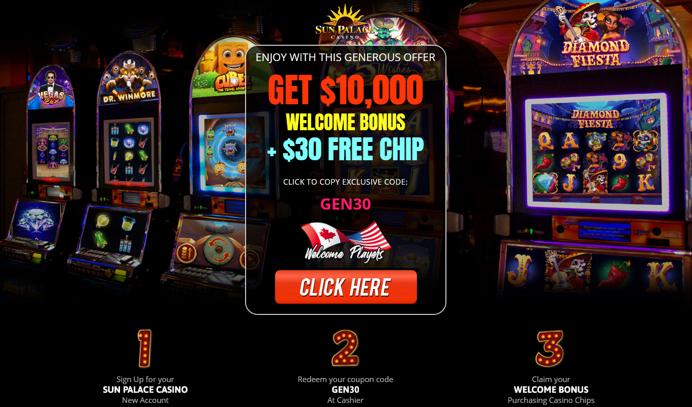 GET $10,000 WELCOME BONUS + $30 FREE CHIP